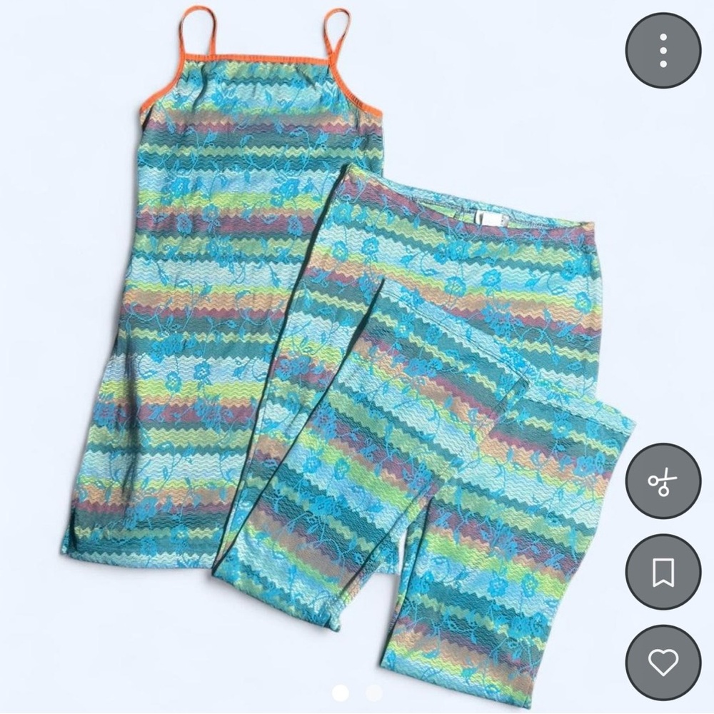 Striped Wave Print Tank Dress & Legging Set - Blue, Teal, Coral